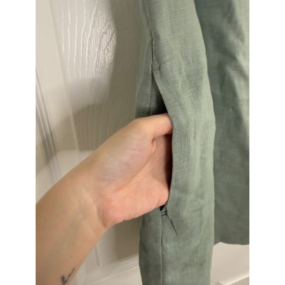 Abercrombie & Fitch Premium Linen Mini Dress Size Medium Green Scallop Hem - Picture 5 of 7